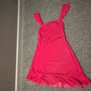 Chic Asymmetrical Pink Ruffle Dress -partly backless